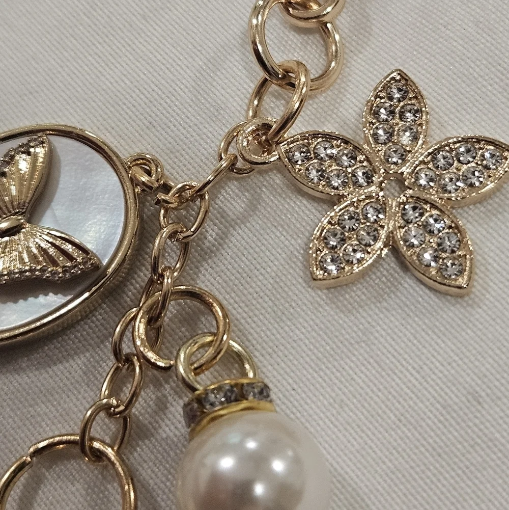 NEW Gold-Tone Crystal Butterfly Charm Keychain